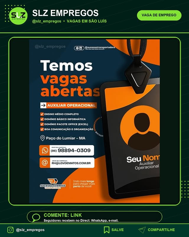 Aberta Auxiliar Operacional Ensino Medio Completo Dominio