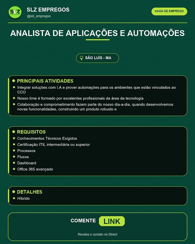 ANALISTA DE APLICAÇÕES e AUTOMAÇÕES