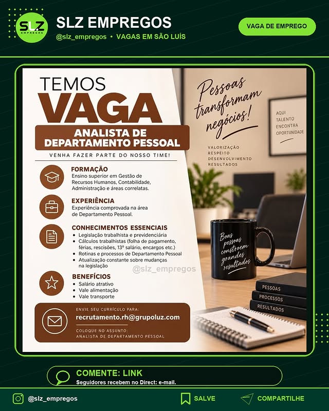 Analista de Departamento Pessoal Venha Fazer Parte