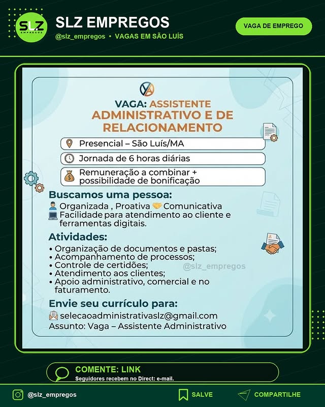 Assistente Administrativo e de Relacionamento Presencial Sa Sao