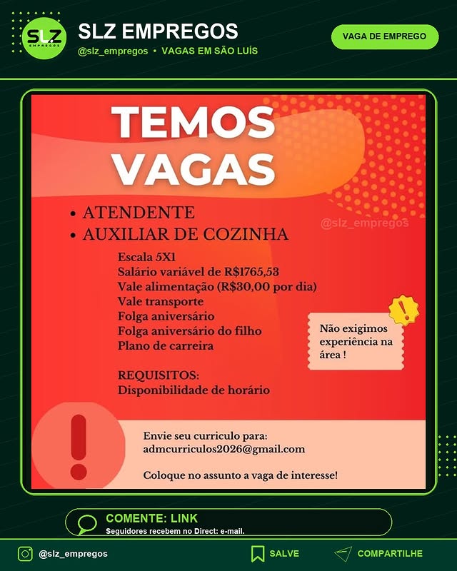 Atendente Auxiliar de Cozinha Escala 5X1 Salario