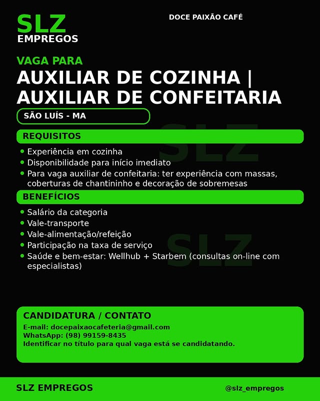 Auxiliar de Cozinha | Auxiliar de Confeitaria