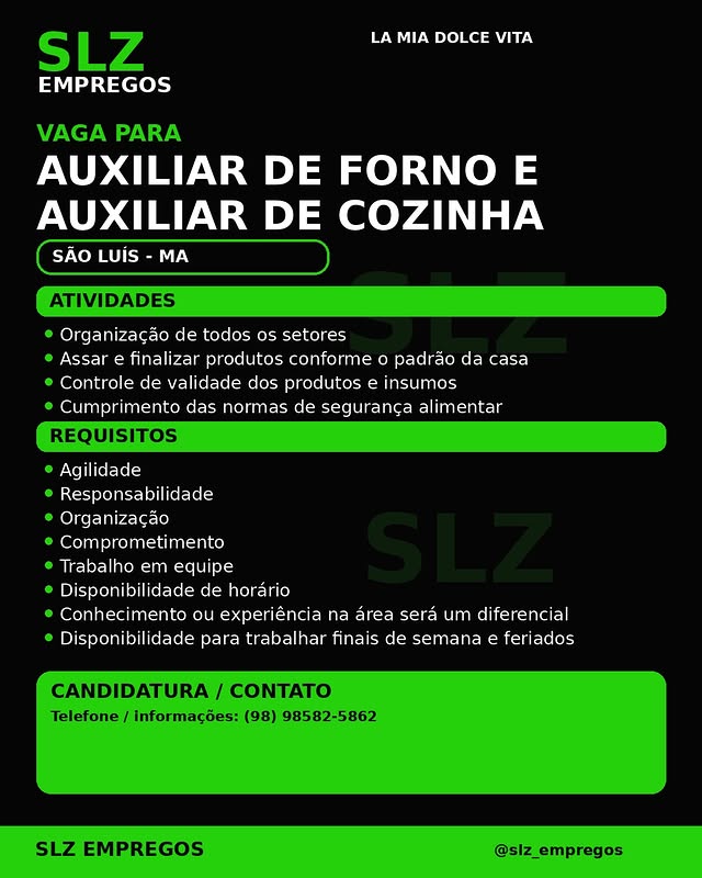 Auxiliar de Forno e Auxiliar de Cozinha