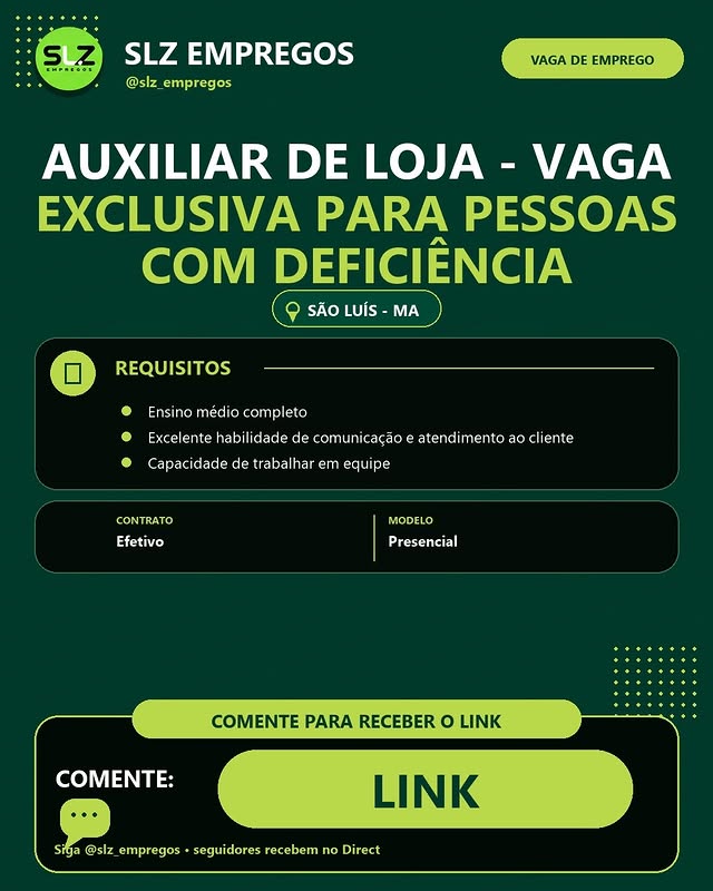 Auxiliar de Loja - Vaga Exclusiva para Pessoas com Deficiência - São Luís/MA