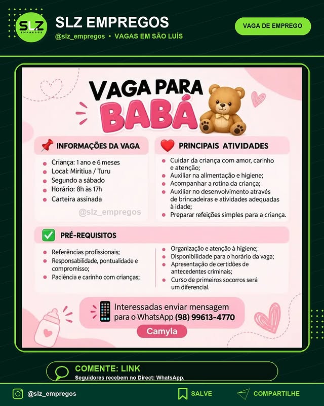 Baba Informacoes da Vaga Principais