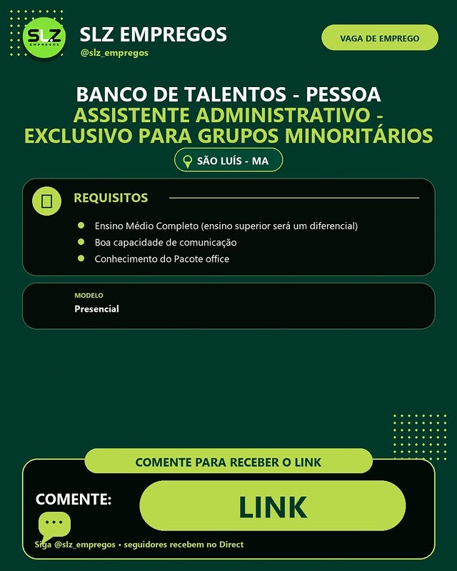 Banco de Talentos - Pessoa Assistente Administrativo - Exclusivo para Grupos Minoritários - IDOMED São Luís