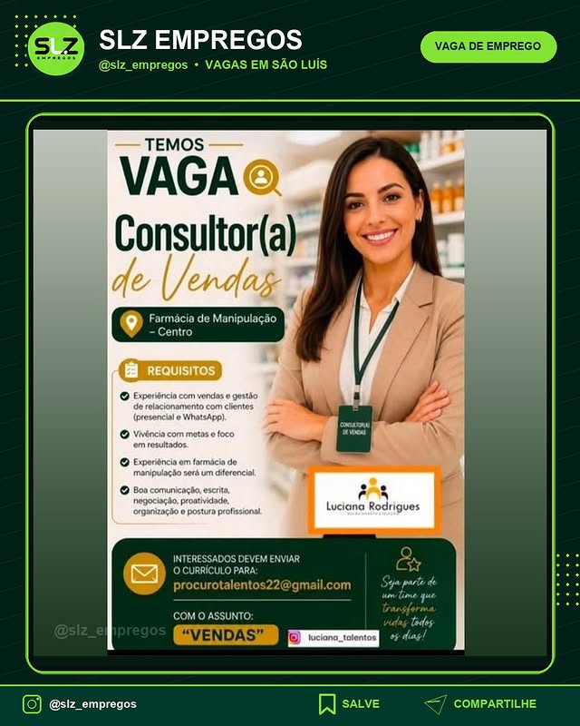 Consultor A de Vendas Farmacia de Manipulacao Centro