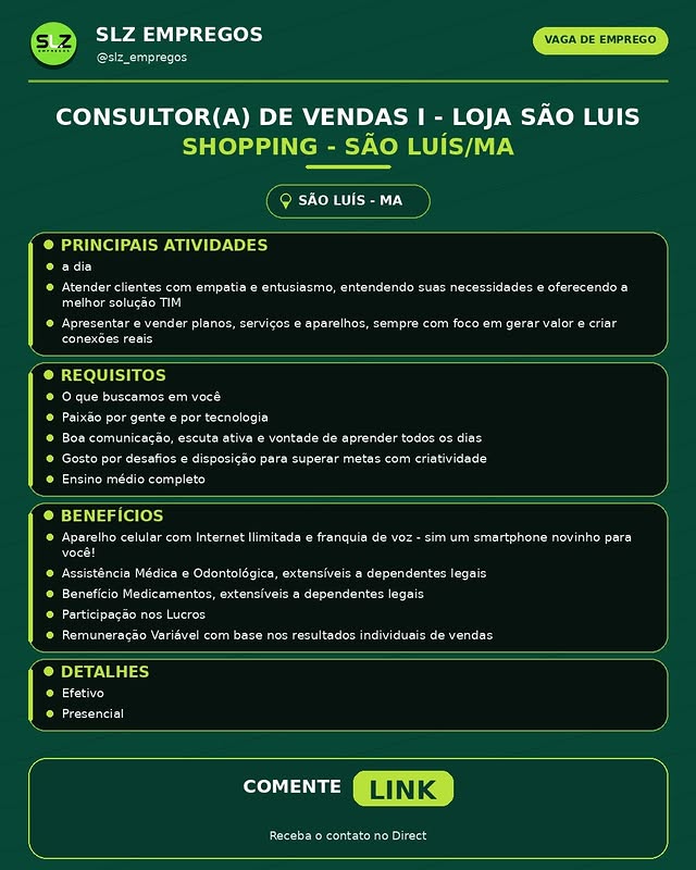 Consultor(a) de Vendas I - Loja São Luis Shopping - São Luís/MA