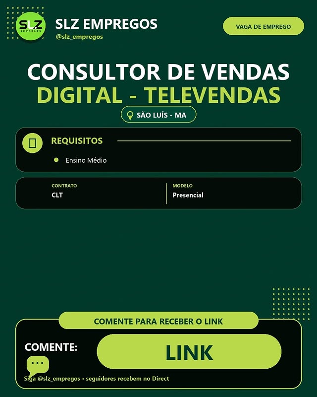 CONSULTOR DE VENDAS DIGITAL - TELEVENDAS | SÃO LUÍS (RP 261.26)