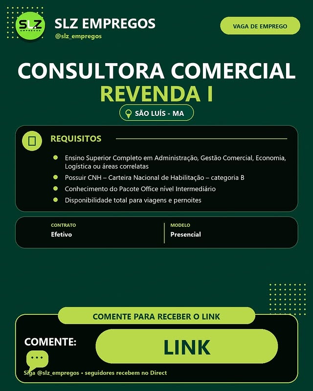 Consultora Comercial Revenda I - São Luís/Maranhão (AFIRMATIVA PARA MULHERES)