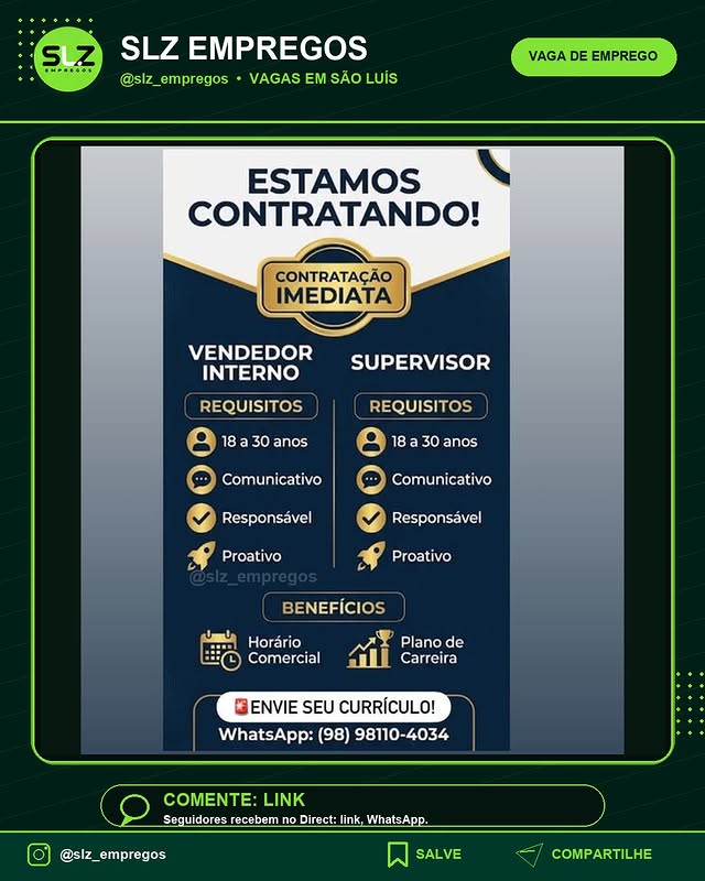 Contratacao Imediata Vendedor Interno