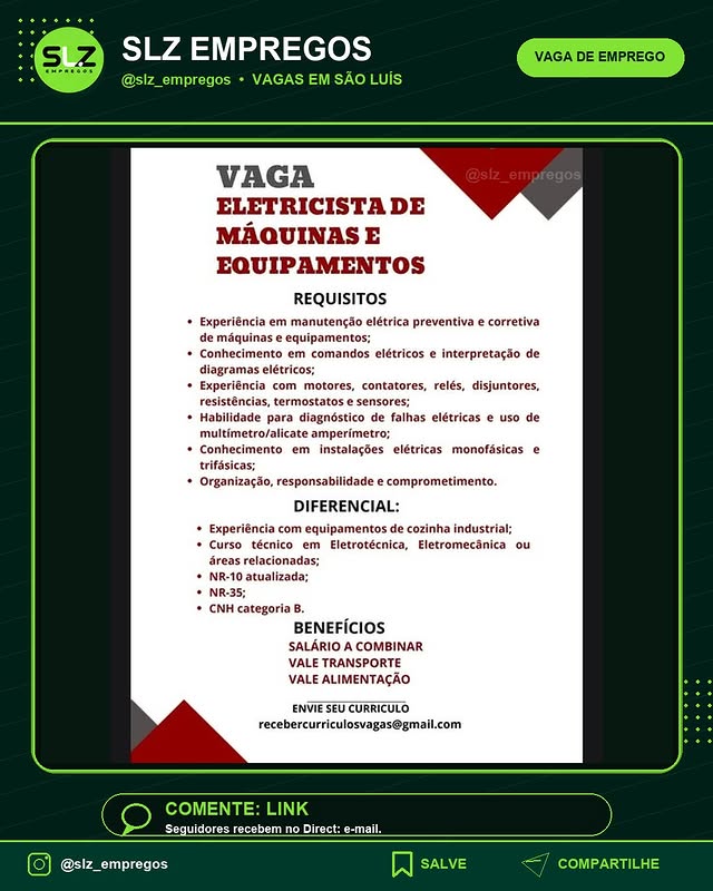 Eletricista de Maquinas e Equipamentos Cidade Sao