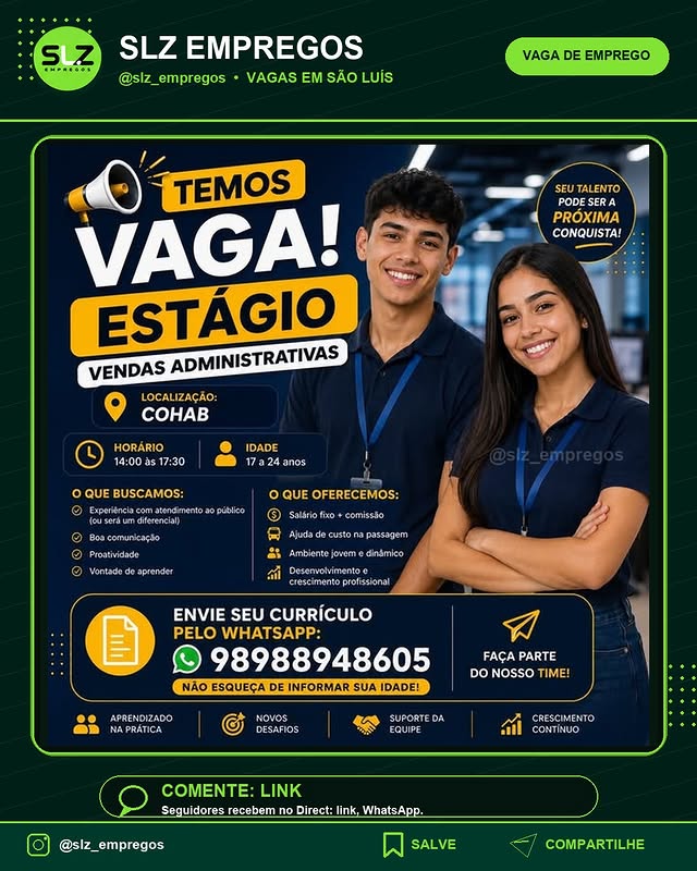 Estagio Vendas Administrativas Localizacao Cohab Horario