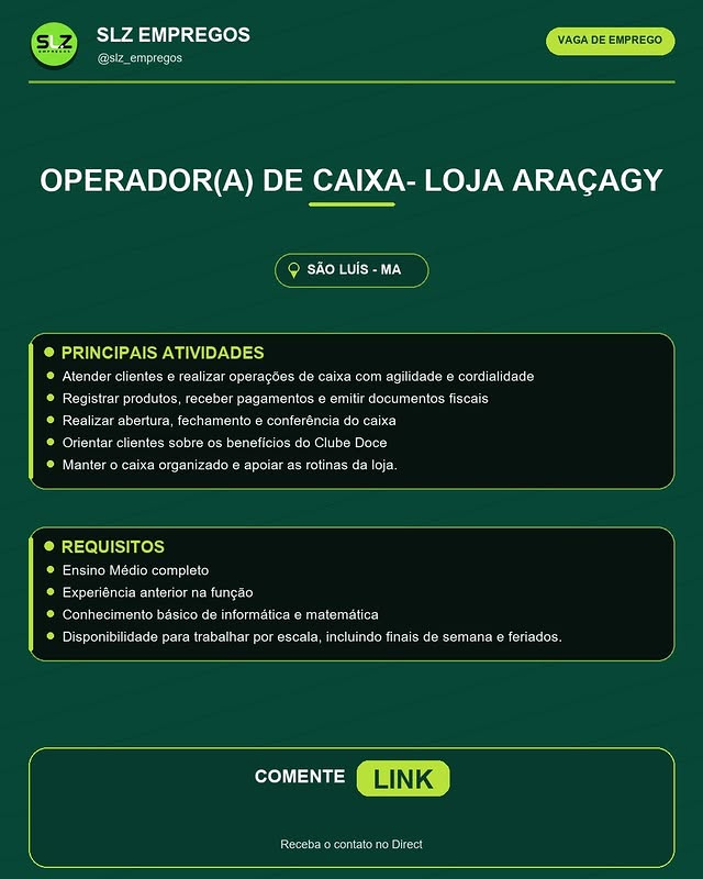 Operador(a) de Caixa- Loja Araçagy