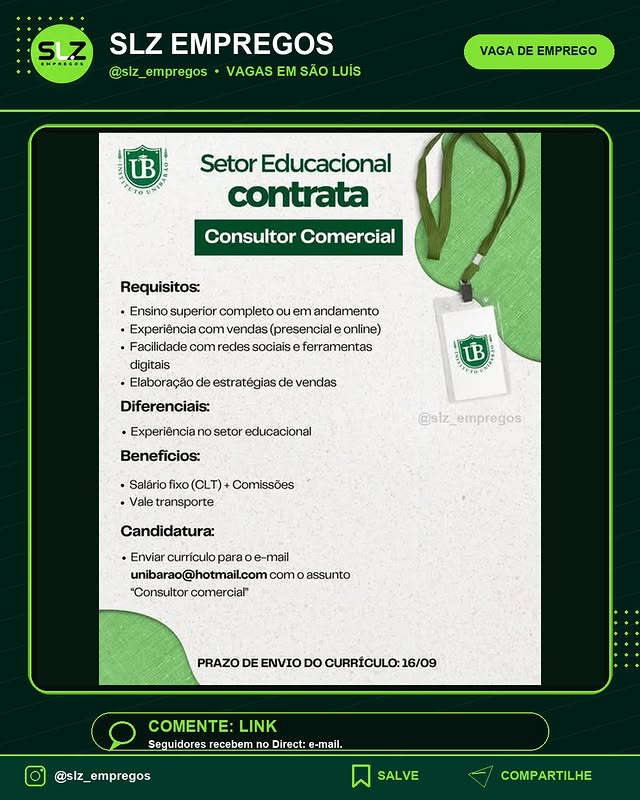 Temos Vaga para Consultor Comercial Na Unibarao