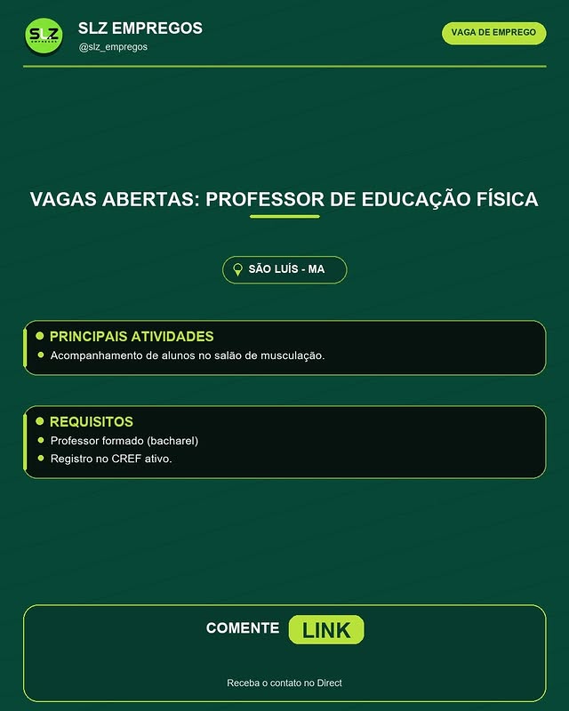 VAGAS ABERTAS: PROFESSOR DE EDUCAÇÃO FÍSICA