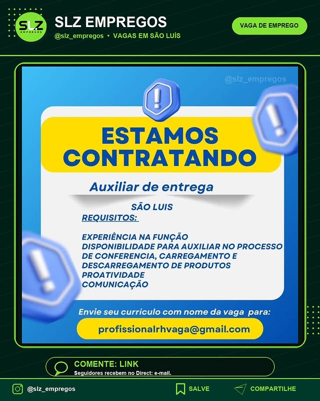 Vagas Saoluis Auxiliar de Entrega Saoluis Sao Luis