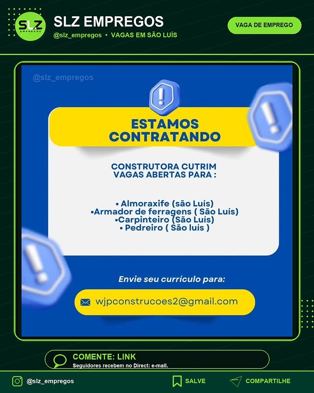 Vagas Saoluis Construtora Cutrim Vagas Abertas para Almoraxife Sao