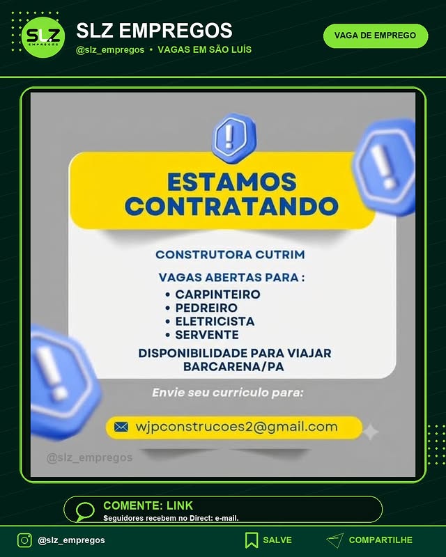 Vagas Saoluis Construtora Cutrim Vagas Abertas para Carpinteiro Pedreiro