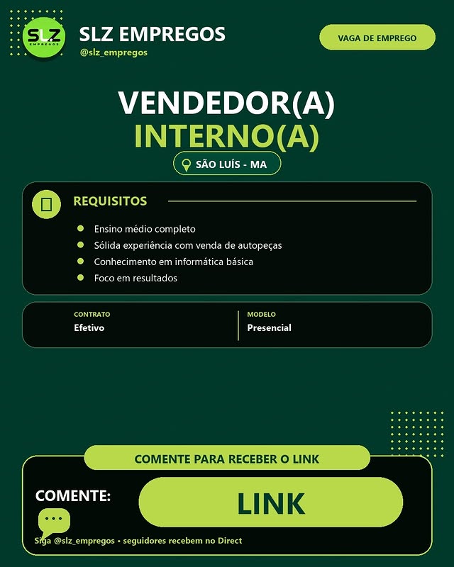 Vendedor(a) Interno(a) - <JAVALI - SÃO LUÍS >