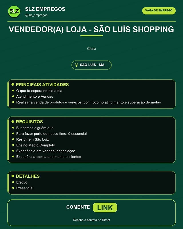 Vendedor(a) Loja - São Luís Shopping