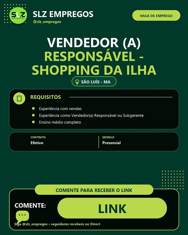 Vendedor (a) Responsável - Shopping da Ilha