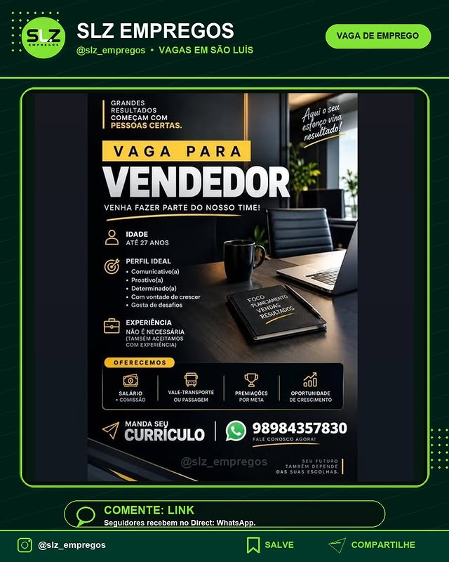 Vendedor Venha Fazer Parte do Nosso Time