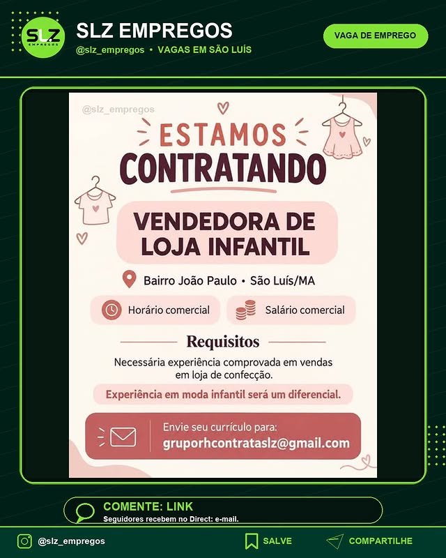 Vendedora de Loja Infantil Bairro Joao Paulo